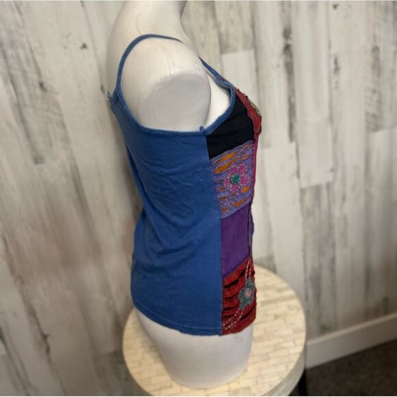 Boho Patchwork Embroidered Tank Top | Multicolor Festival Cami – Size Medium - Picture 4 of 6